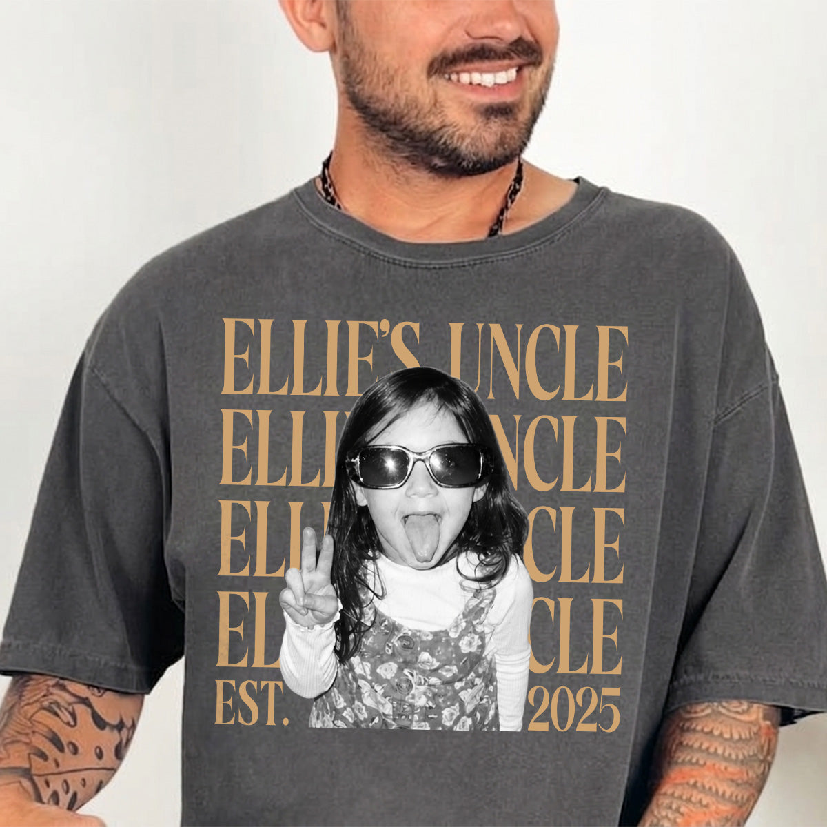Custom Uncle Photo Shirt, Personalized Name and Year Tee, First Time Uncle Gift From Niece or Nephew