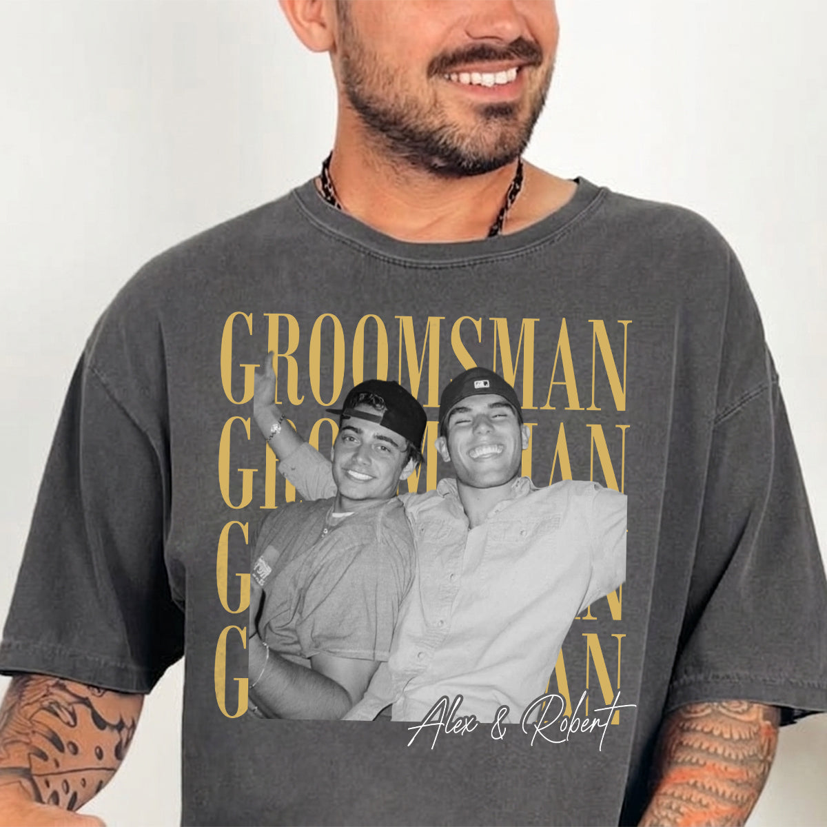 Custom Groomsman Photo Shirt, Personalized Name Tee, Bachelor Party Gift for Best Man and Wedding Crew