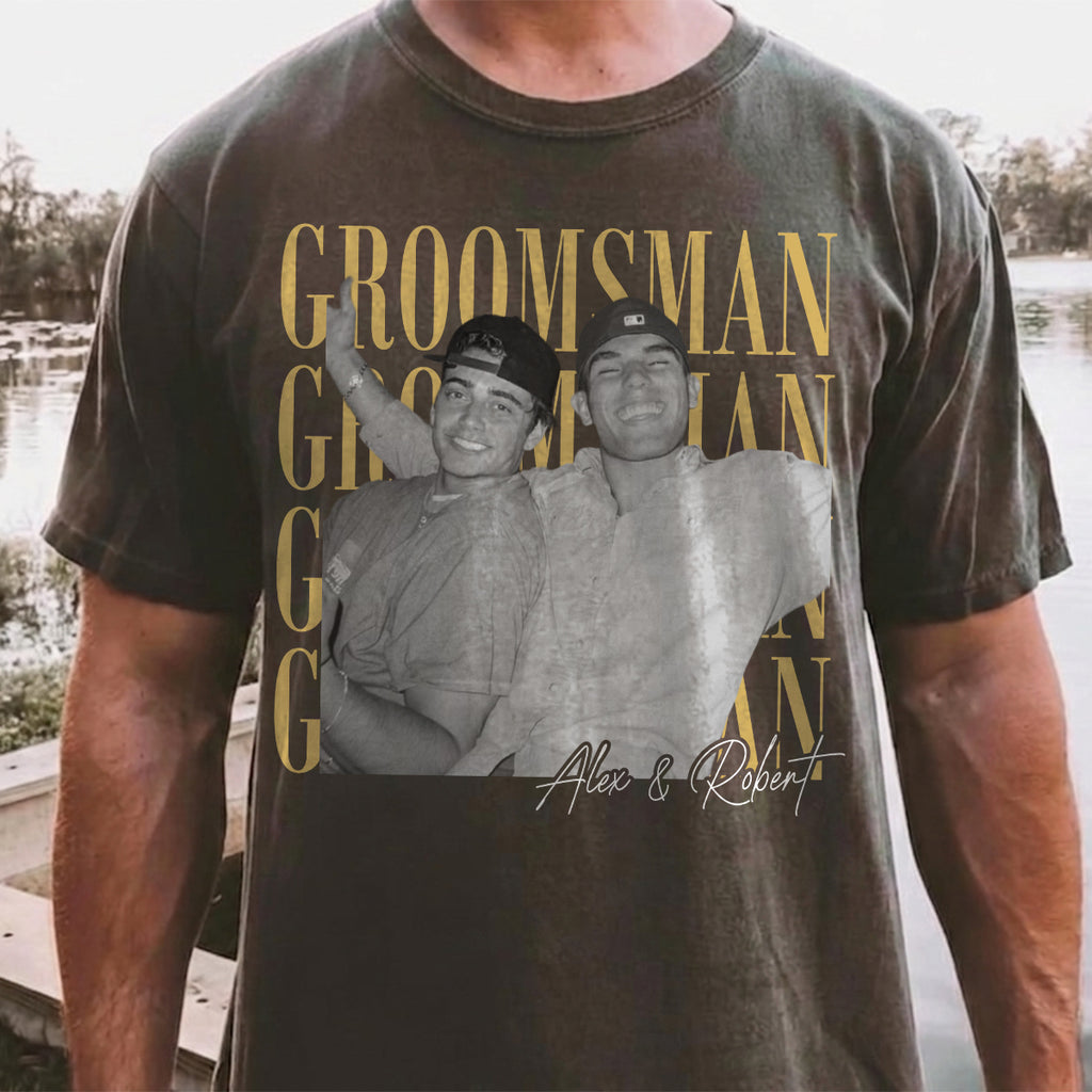 Custom Groomsman Photo Shirt, Personalized Name Tee, Bachelor Party Gift for Best Man and Wedding Crew