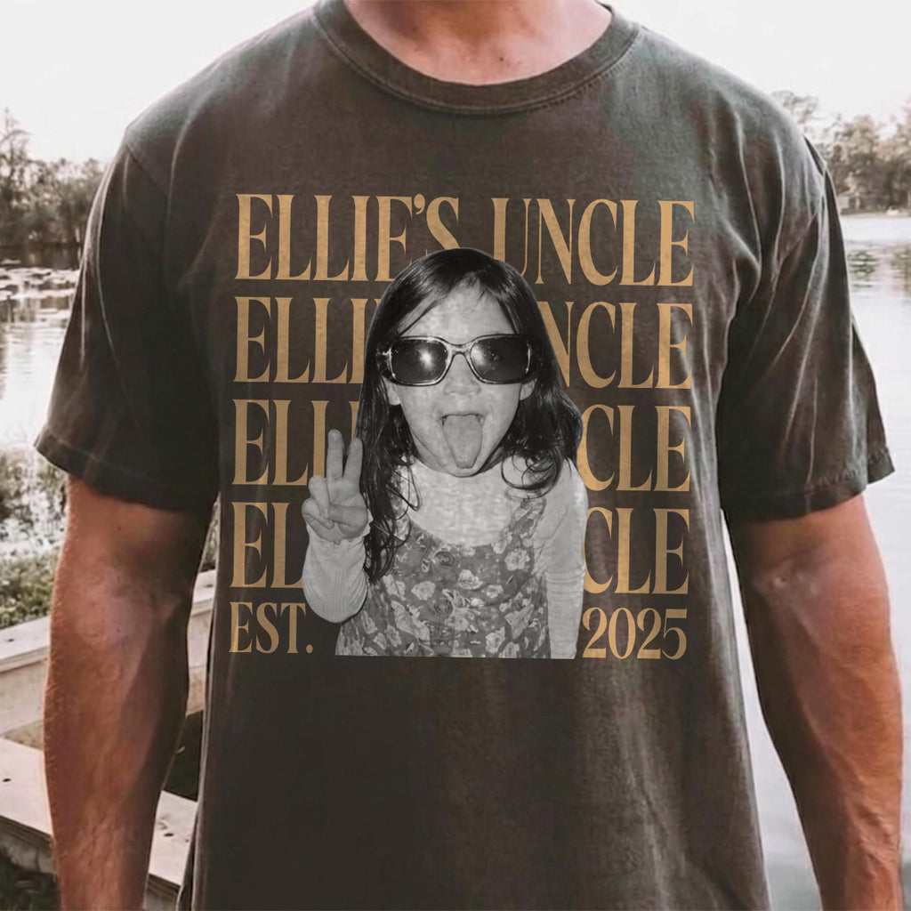 Custom Uncle Photo Shirt, Personalized Name and Year Tee, First Time Uncle Gift From Niece or Nephew