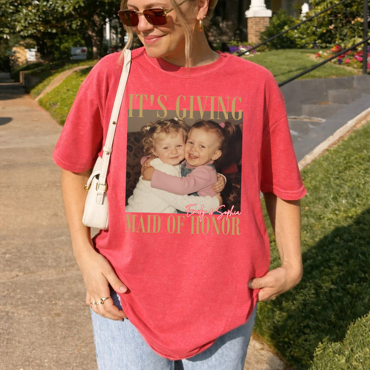 It's Giving Maid of Honor Shirt, Custom Childhood Photo and Names, Bridesmaid Gift for Wedding Party