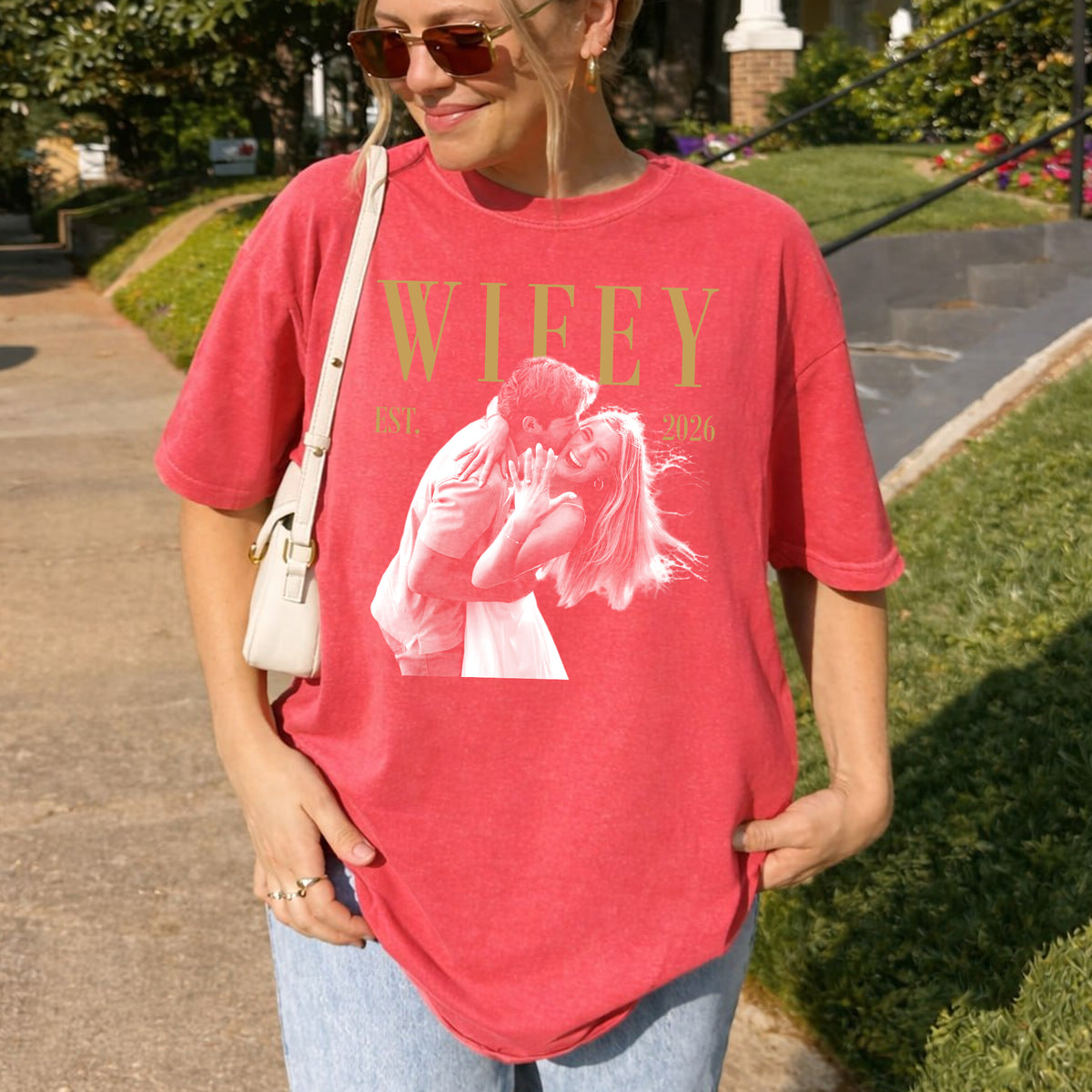 Custom Wifey Photo Shirt, Personalized Bride Est Year Tee, Engagement and Bridal Shower Gift for Her