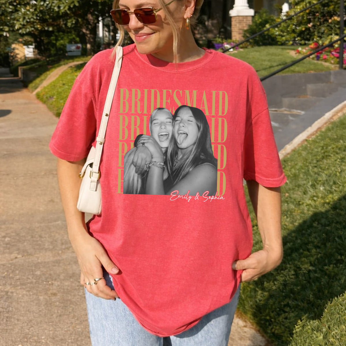 Custom Bridesmaid Photo Shirt, Personalized Names Tee, Bachelorette Party and Wedding Gift for Her