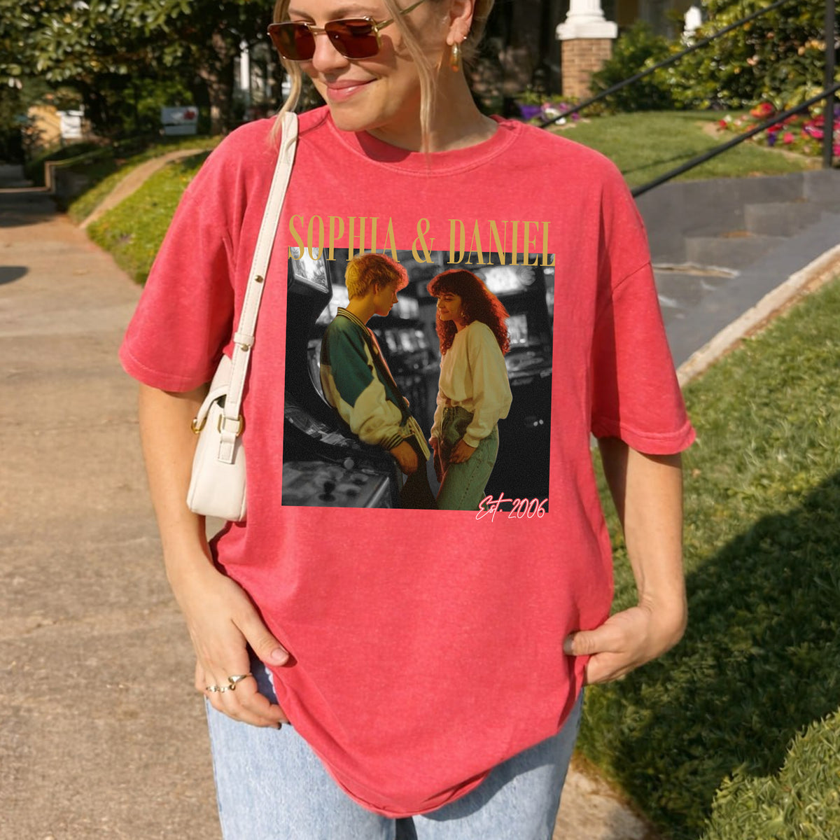 Custom Name and Year Wedding Photo Shirt, Personalized Couple Tee, Engagement or Anniversary Gift