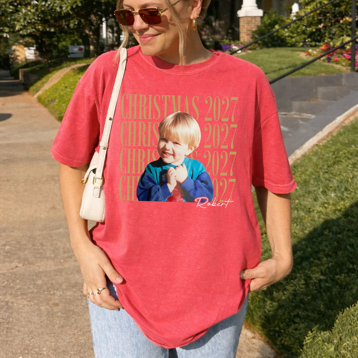 Christmas 2027 Custom Photo Shirt, Personalized Name Tee, Holiday Gift for Son or Daughter