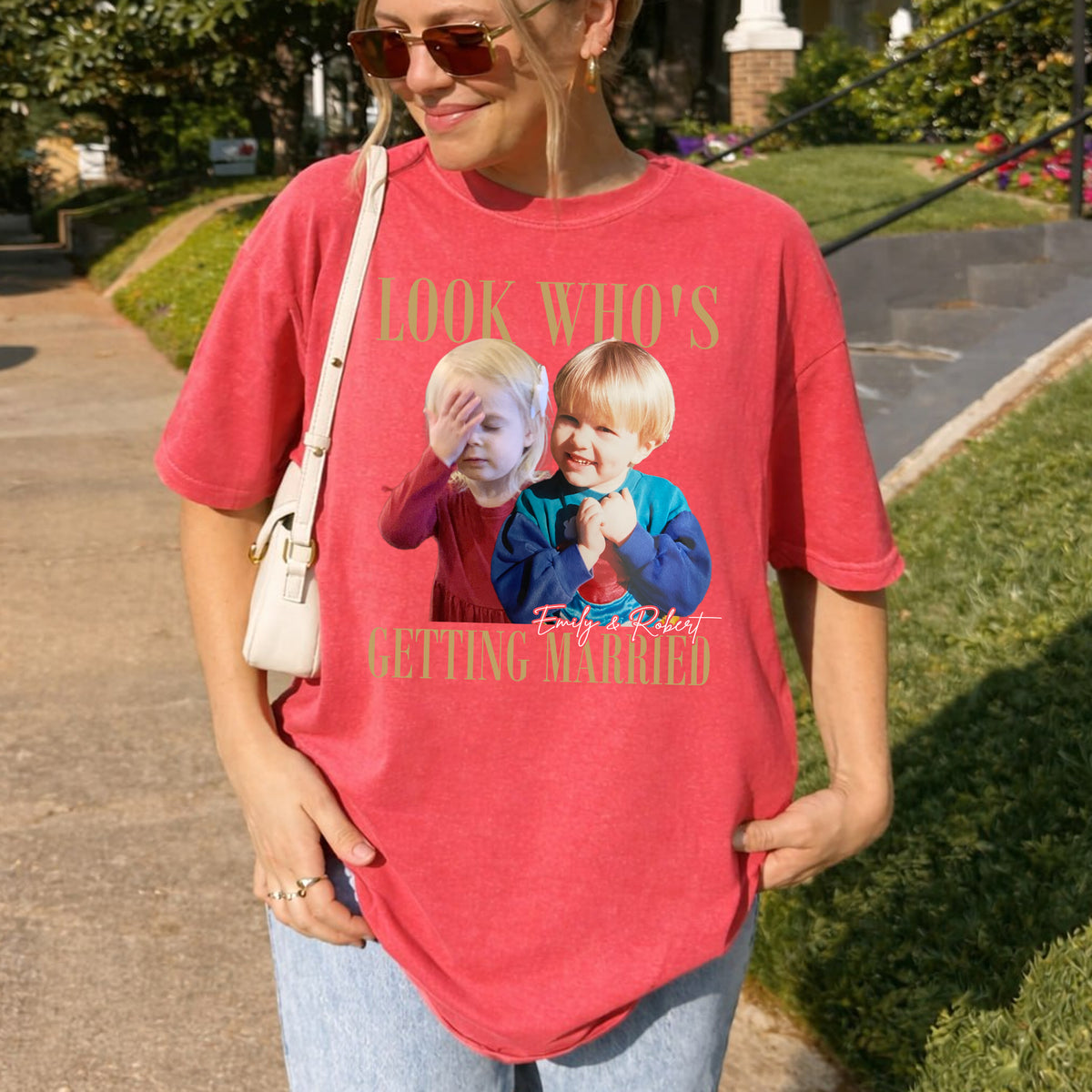 Look Who's Getting Married Shirt, Custom Childhood Photo and Names, Funny Wedding Gift for Couple