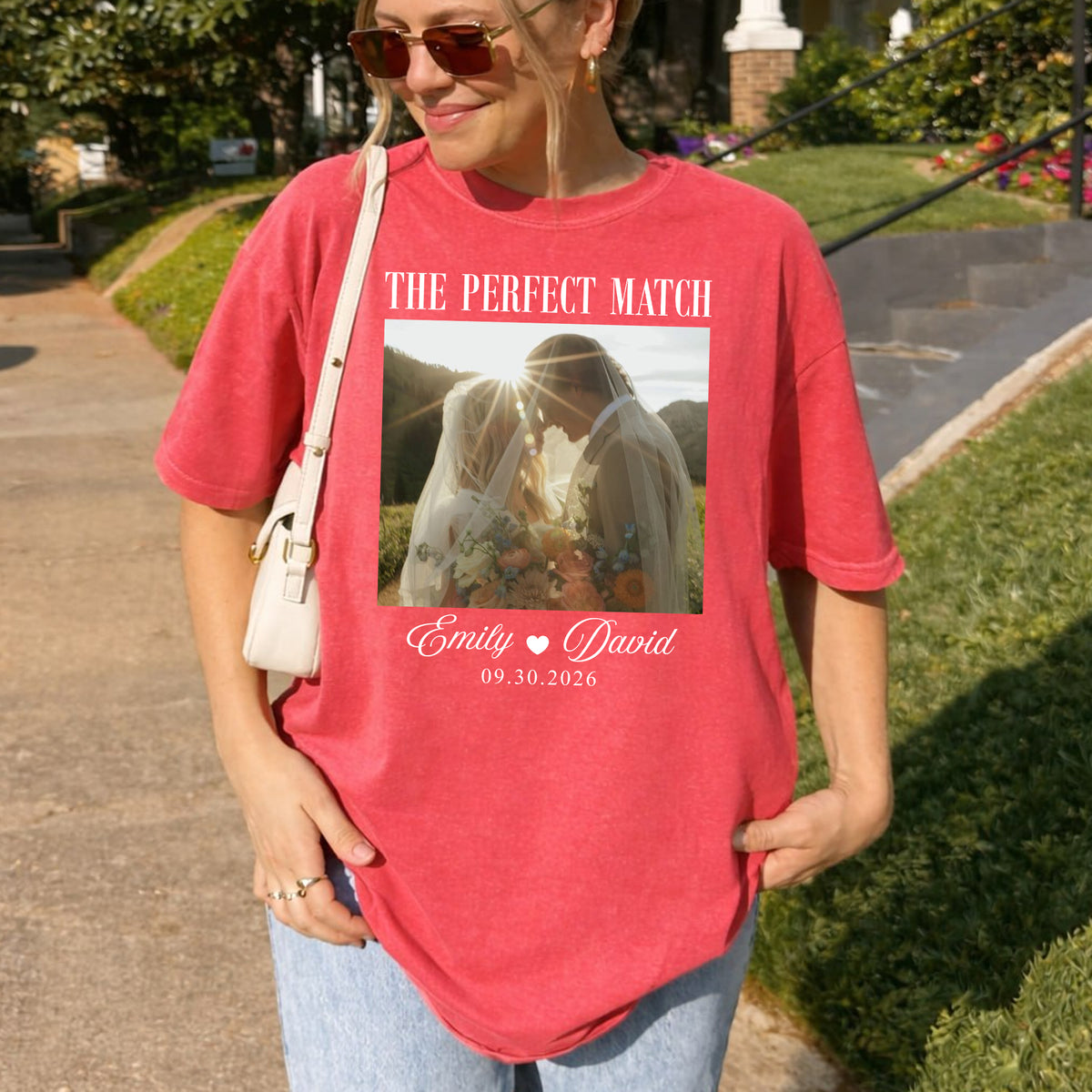 The Perfect Match Custom Photo Shirt, Personalized Couple Names and Wedding Date, Engagement Gift