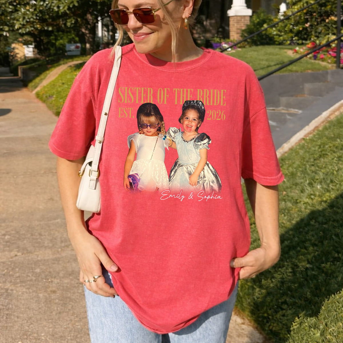 Sister of the Bride Custom Photo Shirt, Personalized Names and Est 2026 Tee, Bridal Party Wedding Gift