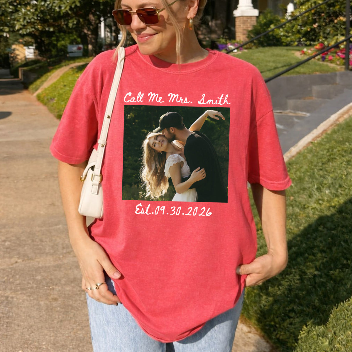 Personalized Call Me Mrs Shirt, Custom Couple Photo and Wedding Date, Bridal Shower Gift for Bride