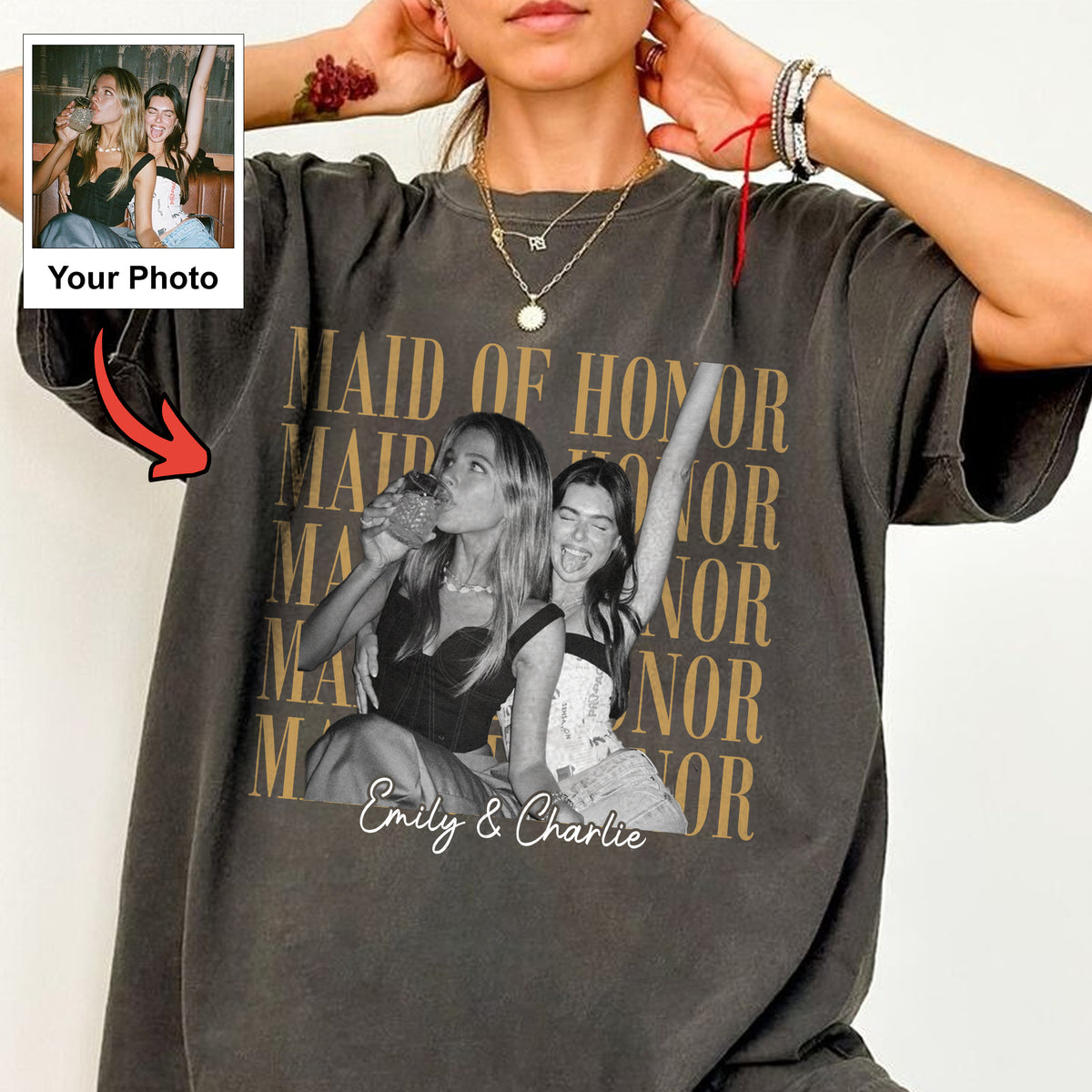 Custom Maid of Honor Photo Shirt, Personalized Wedding Tee