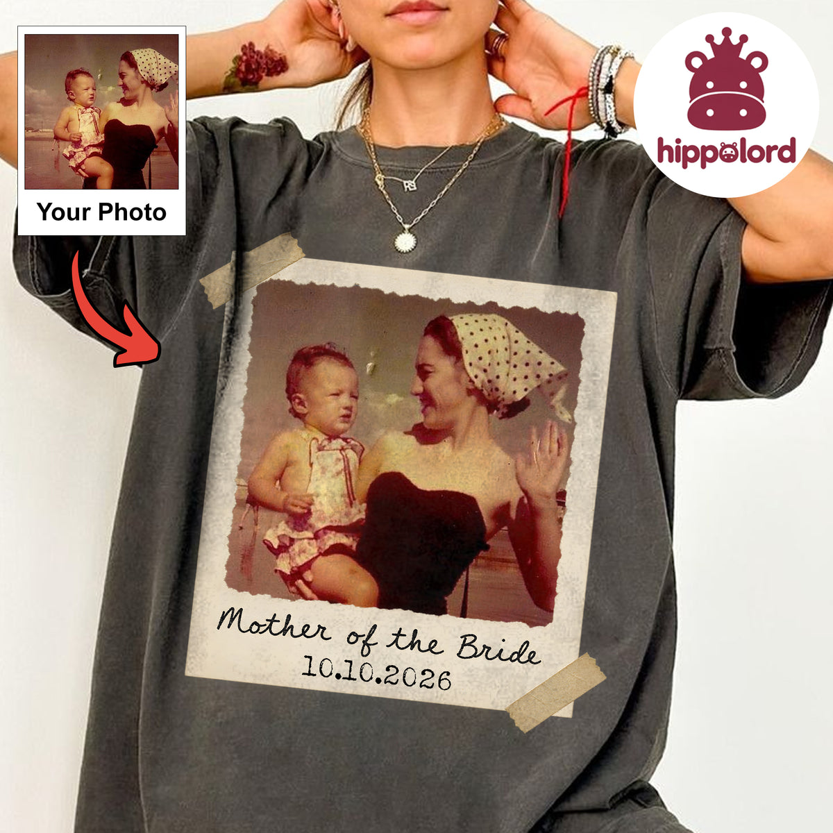 Mother of the Bride Custom Photo and Date Shirt Personalized Wedding Tee Bridal Party Gift for Mom
