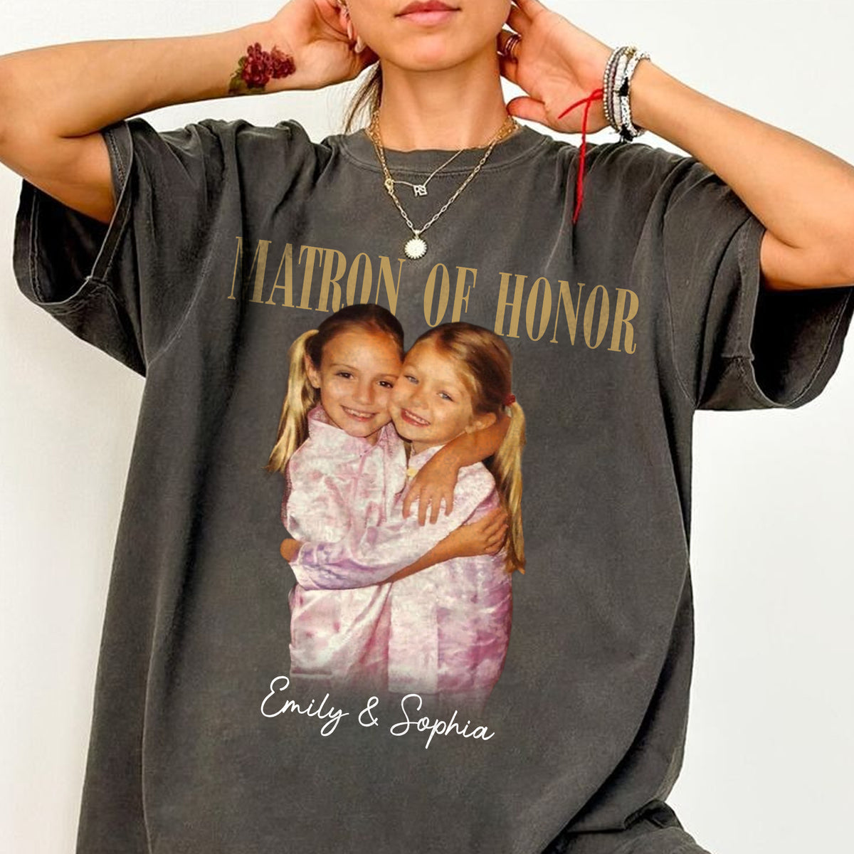 Matron of Honor Custom Photo Shirt, Personalized Childhood Picture and Names, Bridal Party Wedding Gift