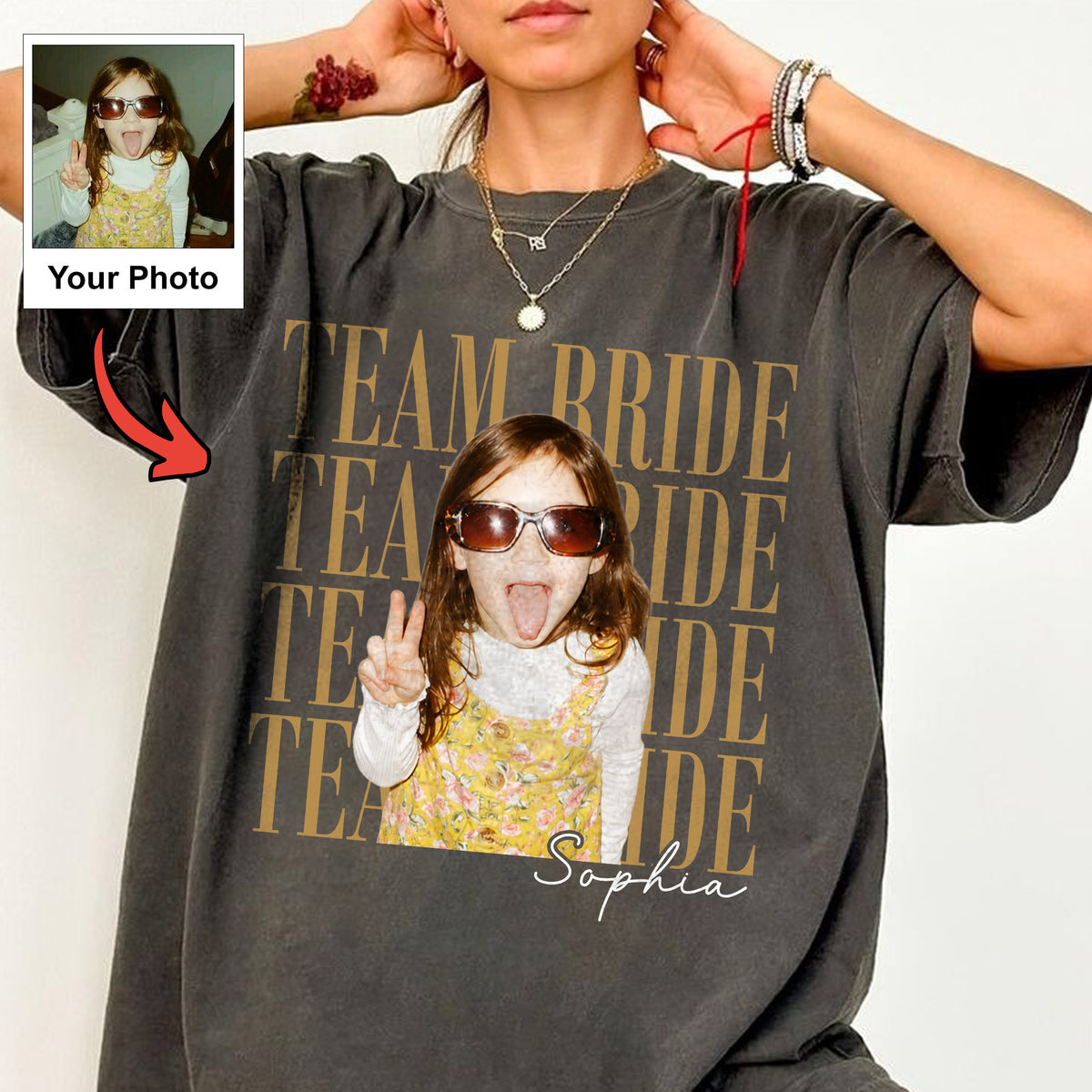 Team Bride Custom Shirt, Personalized Photo & Name Tee, Bridal Party Gift, Bachelorette Party Shirt