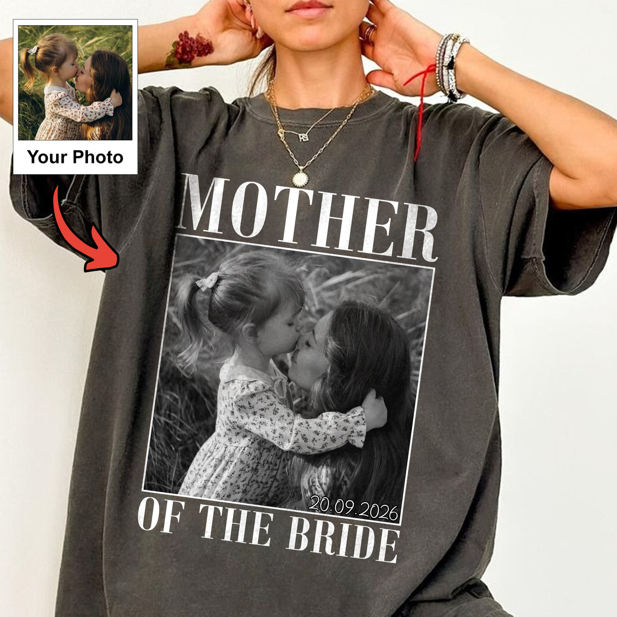 Custom Mother of the Bride Shirt Personalized Photo and Date Tee Wedding Day Gift for Mom Bridal Party Gift