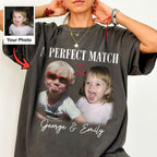A Perfect Match Custom Photo Shirt, Personalized Couple Names, Childhood Engagement Gift