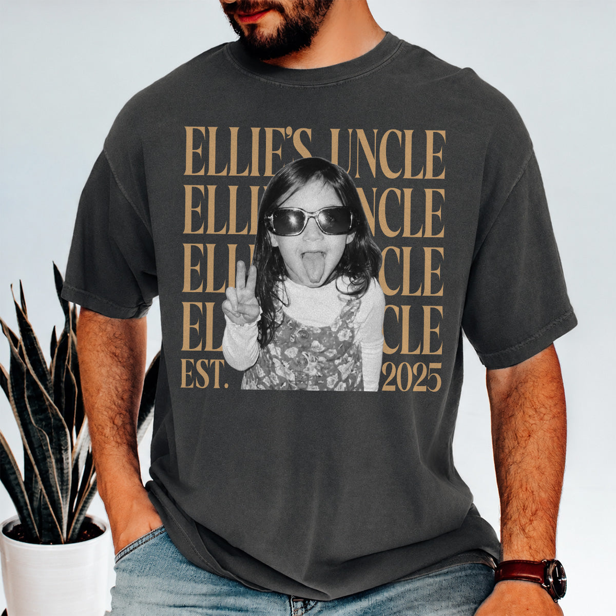 Custom Uncle Photo Shirt, Personalized Name and Year Tee, First Time Uncle Gift From Niece or Nephew