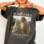 The Perfect Match Custom Photo Shirt, Personalized Couple Names and Wedding Date, Engagement Gift