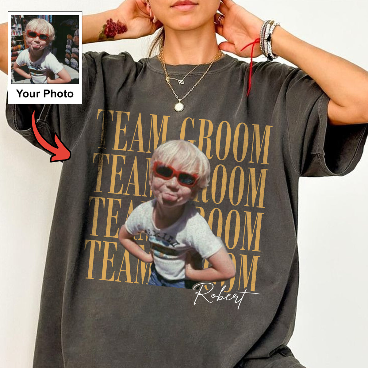 Personalized Team Groom Shirt, Custom Childhood Photo and Name, Groomsmen Gift for Bachelor Party