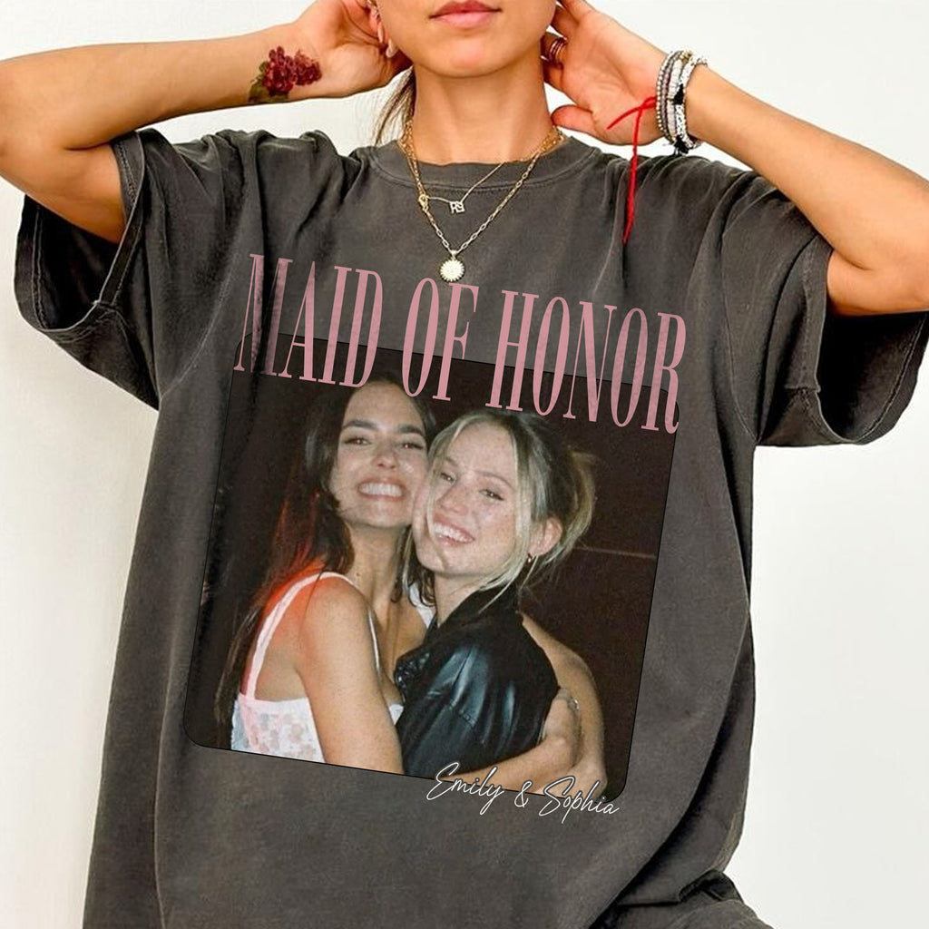 Custom Maid of Honor Shirt, Personalized Photo and Name Tee Wedding Gift for Maid of Honor