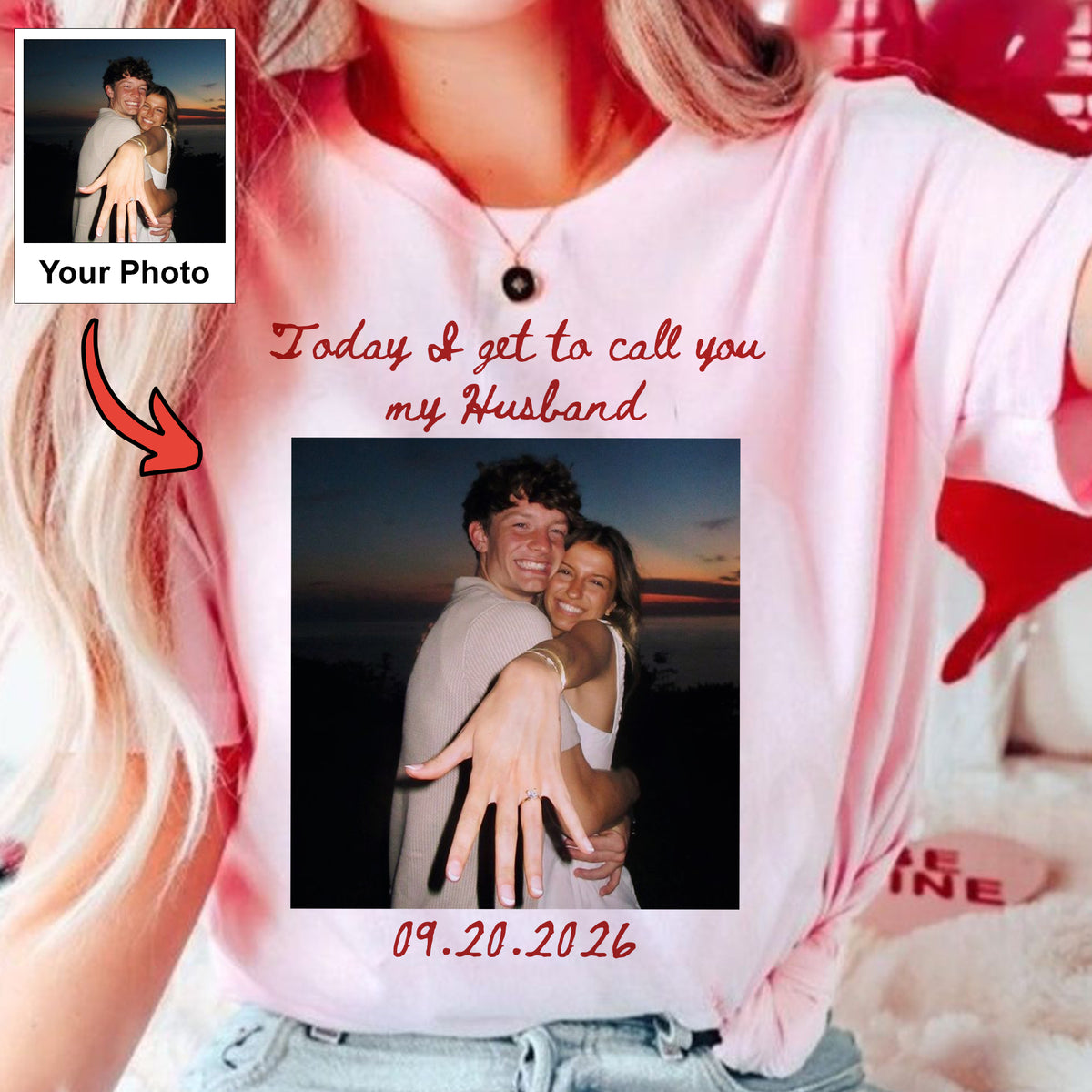 Personalized Bride Photo Shirt, Today I Get to Call You My Husband, Custom Wedding Day Gift for Her