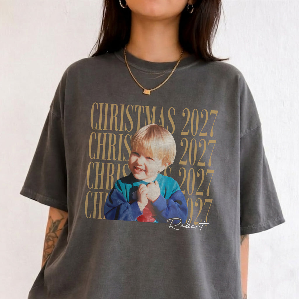 Christmas 2027 Custom Photo Shirt, Personalized Name Tee, Holiday Gift for Son or Daughter