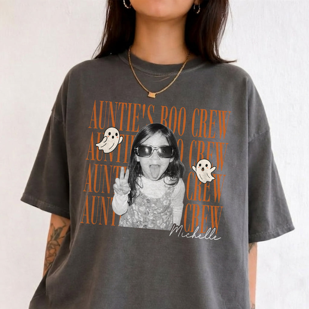 Auntie’s Boo Crew Halloween Shirt Custom Photo and Name Personalized Kids Halloween Tee Family Matching Gift
