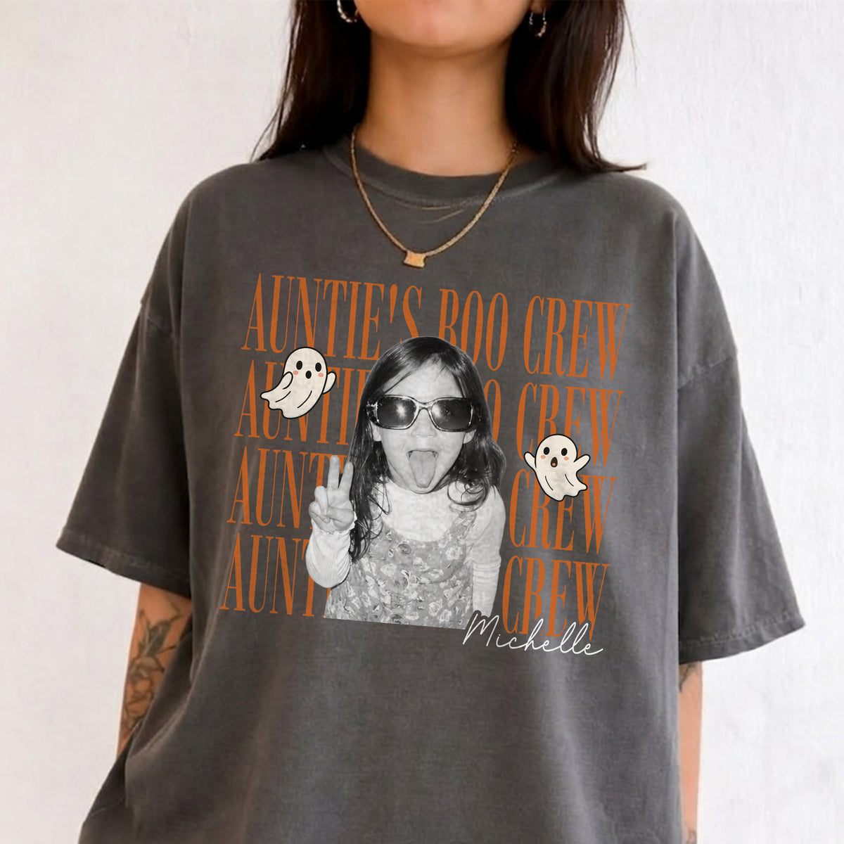 Auntie’s Boo Crew Halloween Shirt Custom Photo and Name Personalized Kids Halloween Tee Family Matching Gift