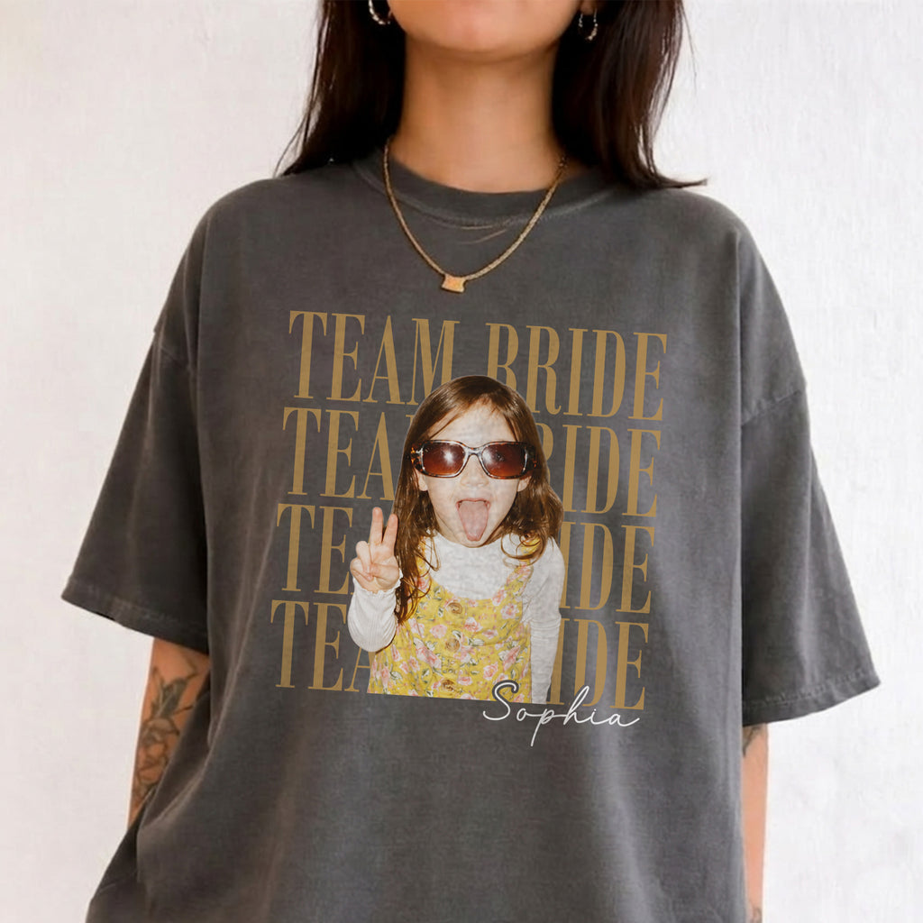 Team Bride Custom Shirt, Personalized Photo & Name Tee, Bridal Party Gift, Bachelorette Party Shirt