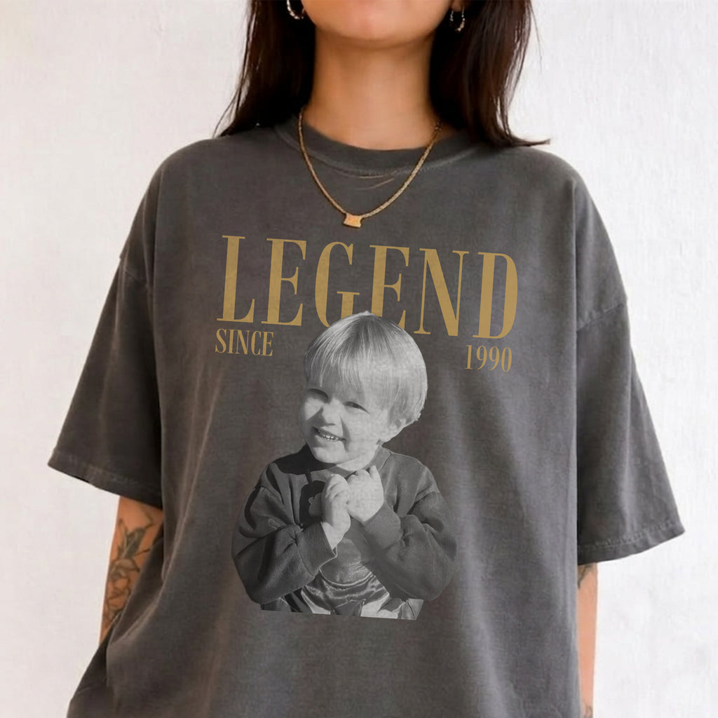 Legend Since 1990 Custom Photo Shirt, Personalized Childhood Picture and Name, 36th Birthday Gift
