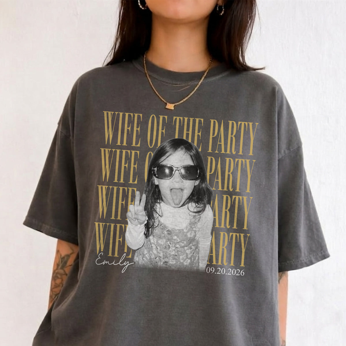 Personalized Wife of the Party Shirt, Custom Photo Name and Date Tee, Bachelorette and Bridal Gift