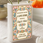 Personalized Our Greatest Chapter Ceramic Book Vase, Custom Couple Names and Wedding Date, Romantic Wedding Gift