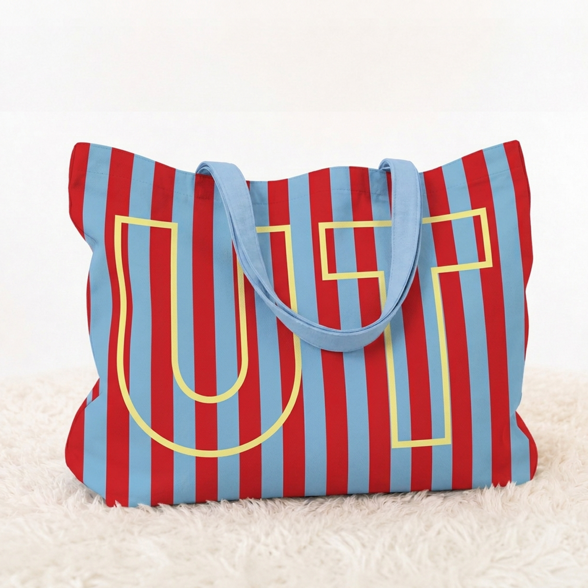 Custom Initials Striped Canvas Tote Bag, Street Bag for Girls
