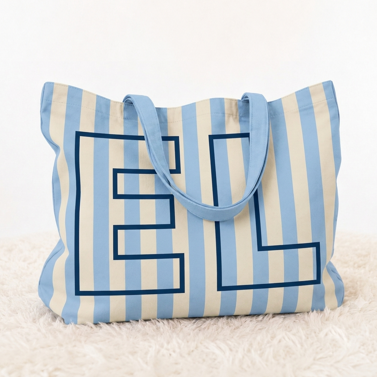 Custom Initials Striped Canvas Tote Bag, Street Bag for Girls