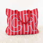 Custom Initials Striped Canvas Tote Bag, Travel Bag for Girls