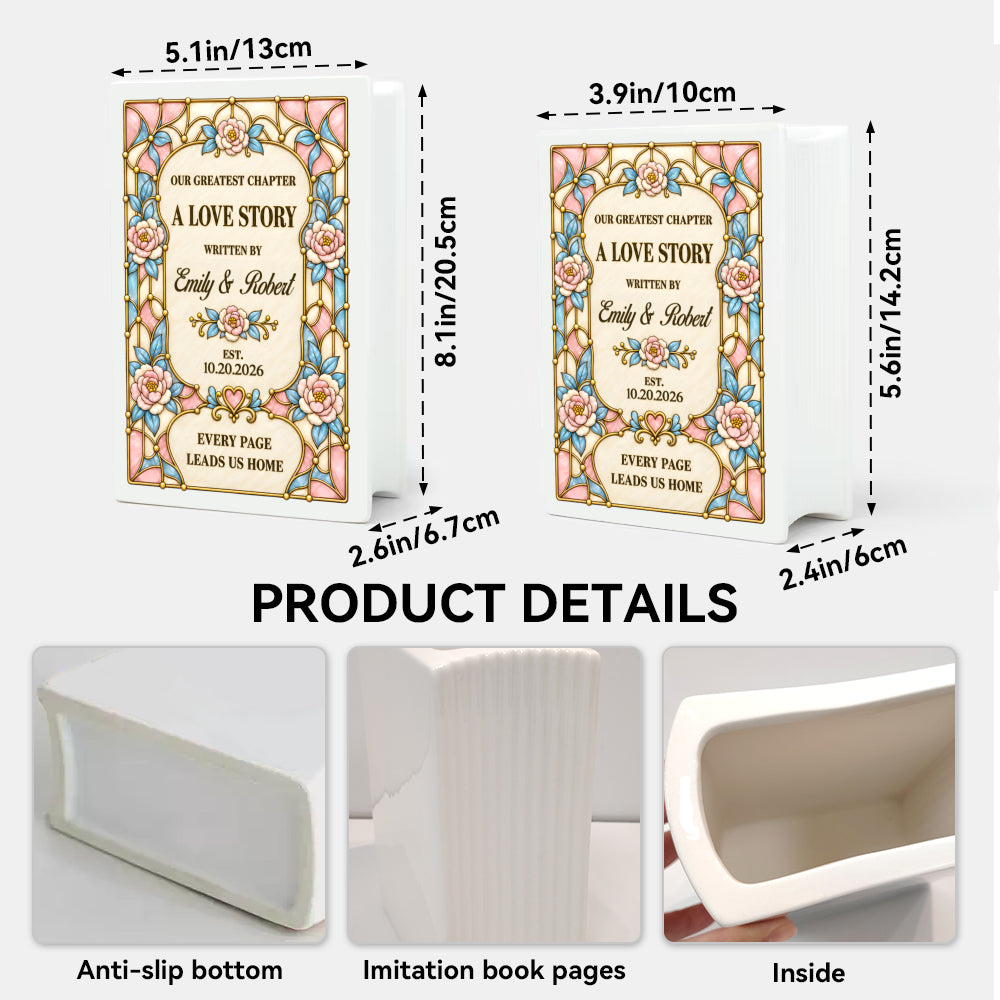 Personalized Our Greatest Chapter Ceramic Book Vase, Custom Couple Names and Wedding Date, Romantic Wedding Gift