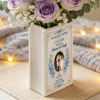 Personalized Our Greatest Chapter Wedding Photo Ceramic Book Vase, Custom Couple Names and Date, Blue Flower Newlywed Gift