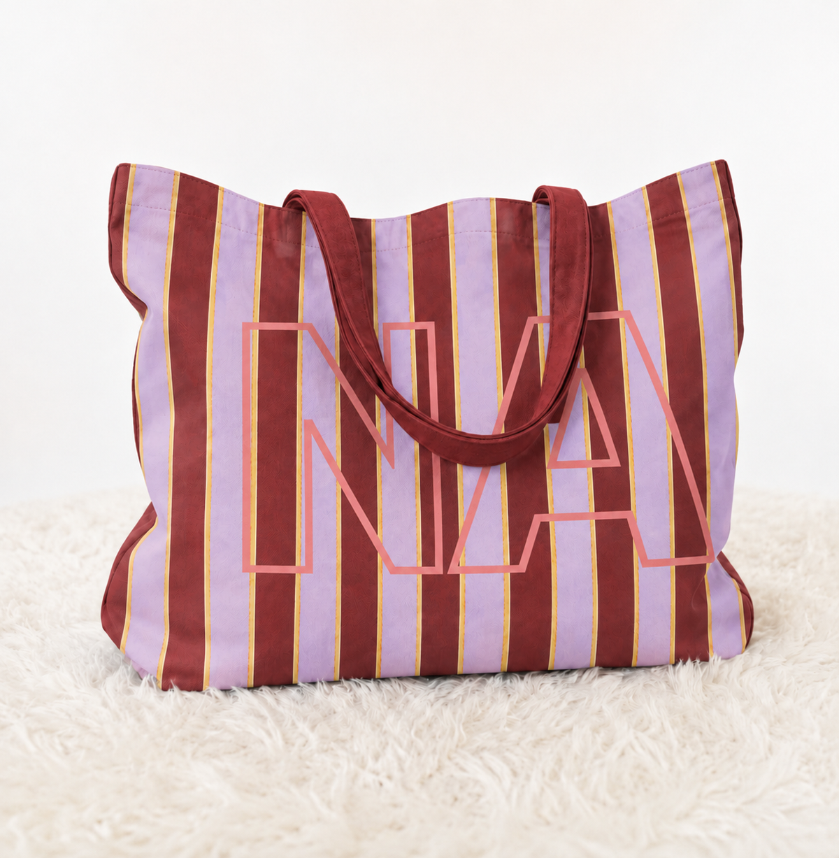 New Colors - Custom Initials Striped Canvas Tote Bag, Travel Bag for Girls