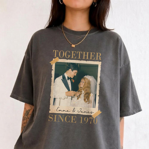 Custom Anniversary Photo Shirt, Personalized Couple Names and Year Tee, Together Since Wedding Gift