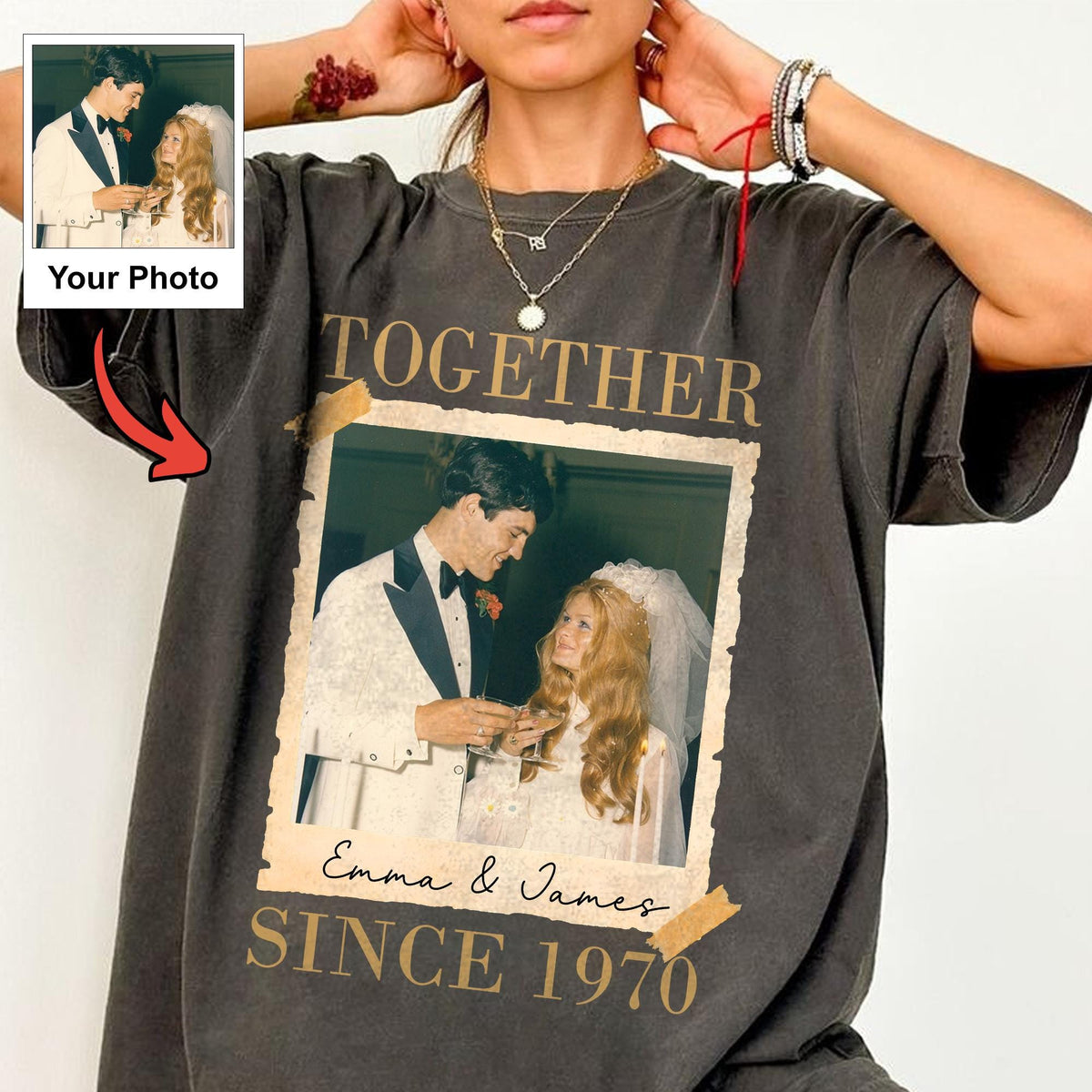 Custom Anniversary Photo Shirt, Personalized Couple Names and Year Tee, Together Since Wedding Gift