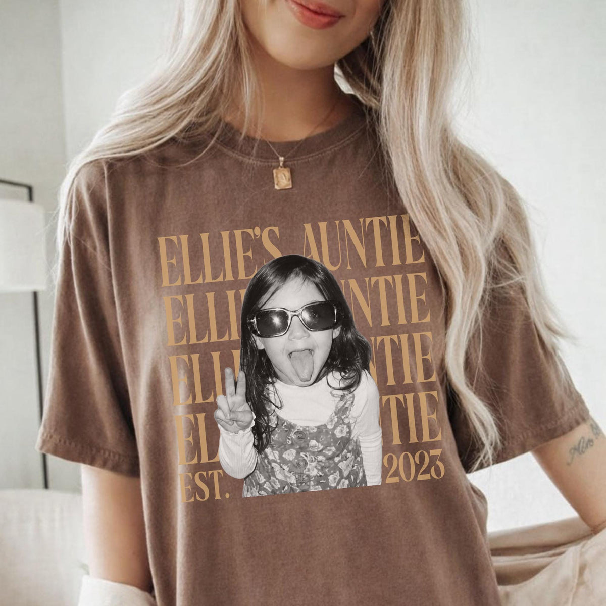 Custom Auntie Photo Shirt, Personalized Name and Est Year Tee, Vintage Gift for Aunt or New Auntie