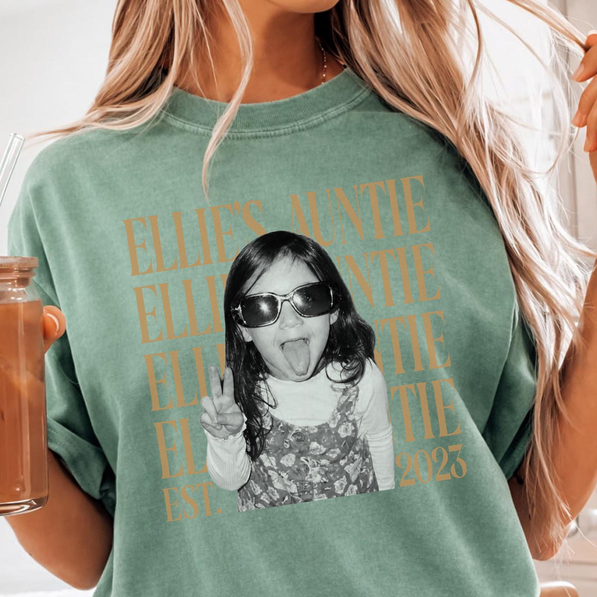 Custom Auntie Photo Shirt, Personalized Name and Est Year Tee, Vintage Gift for Aunt or New Auntie