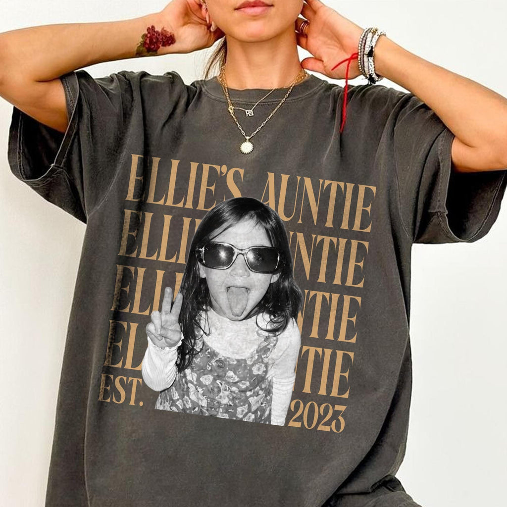 Custom Auntie Photo Shirt, Personalized Name and Est Year Tee, Vintage Gift for Aunt or New Auntie
