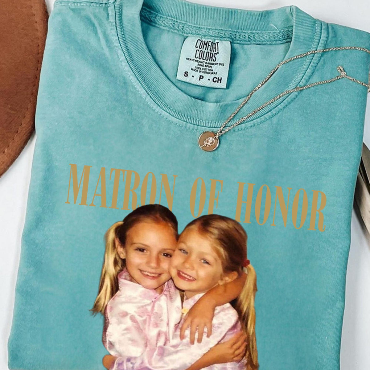 Custom Matron of Honor Shirt, Personalized Photo and Names Tee, Bridal Party Keepsake Wedding Gift
