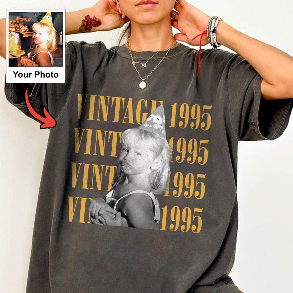 Custom Vintage Photo and Year Shirt Personalized Birthday Gift 90s Vintage T-Shirt Custom Picture Tee