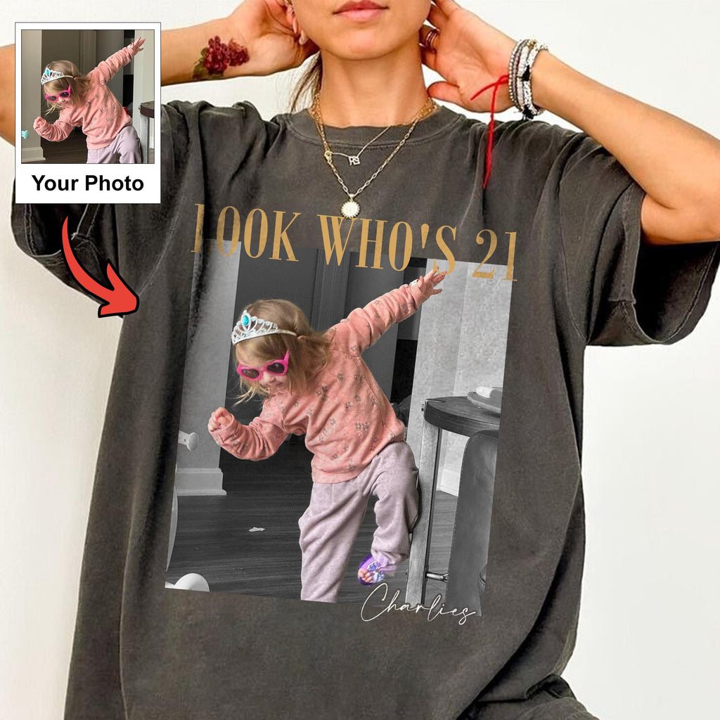 Look Who's Birthday Custom Photo Shirt, Personalized Age Tee, Vintage 20th 30th 40th Birthday Gift