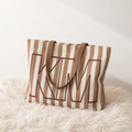 Milk Coffee Striped Canvas Tote Bag, Custom Initials Travel Bag for Girls