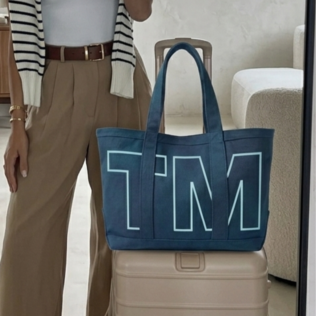 Custom Initials Trim Canvas Tote for Girls