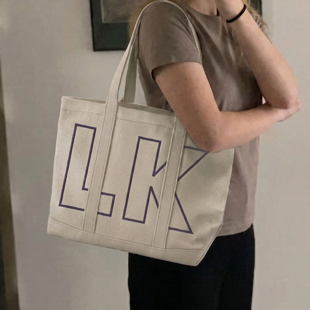 Custom Initials Trim Canvas Tote for Girls, Medium and Large Size