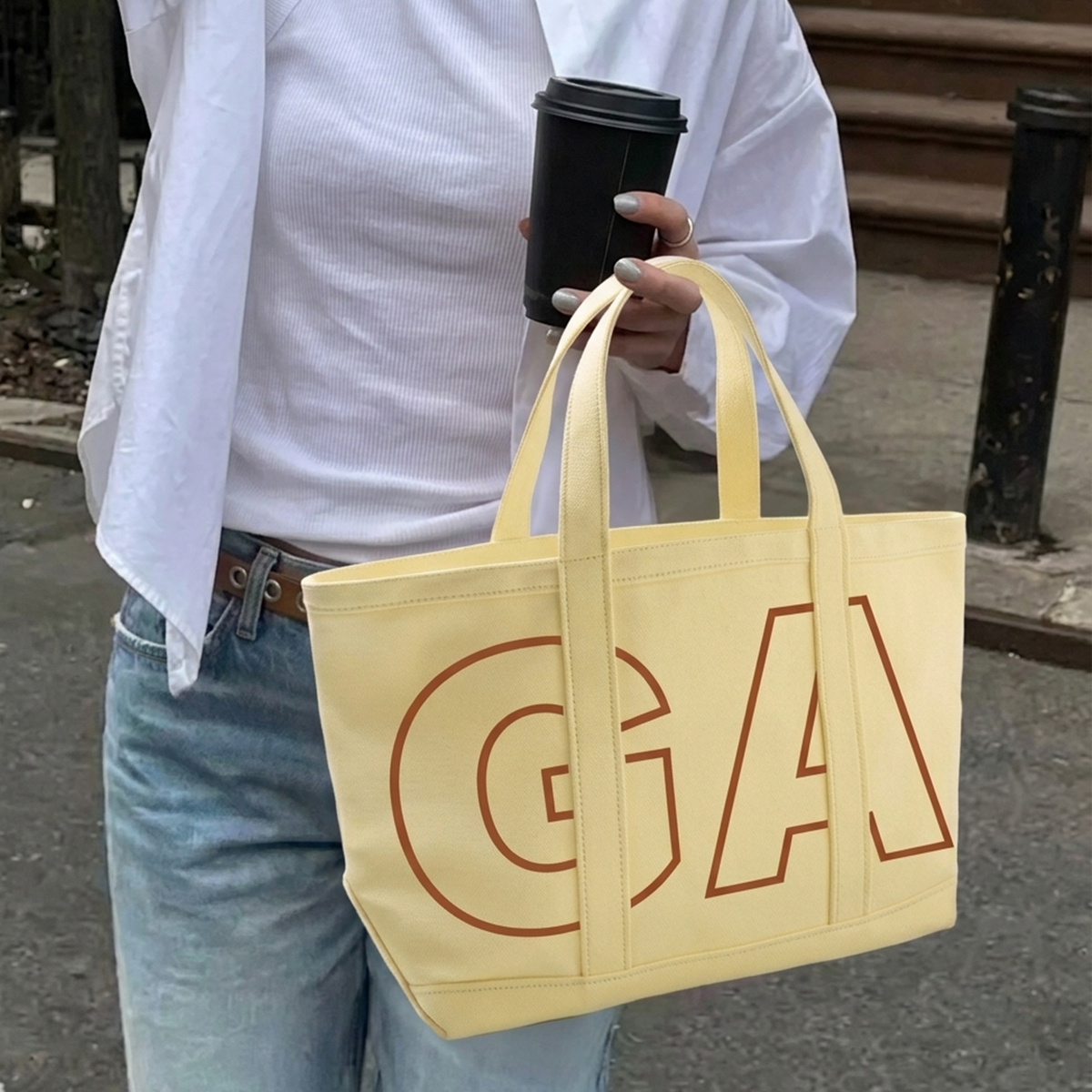 Custom Initials Trim Canvas Tote, Bag for Girls