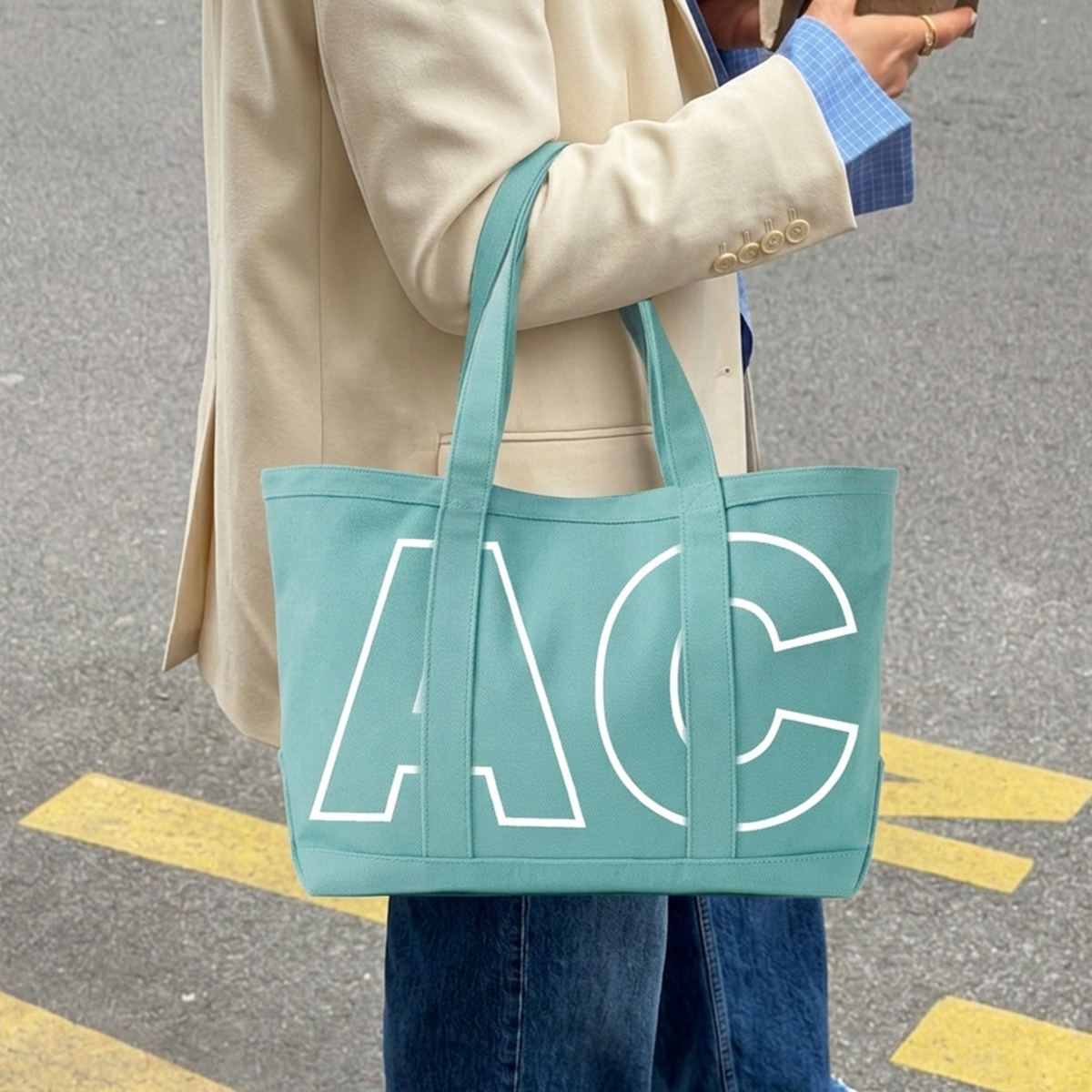 Custom Initials Trim Canvas Tote, Bag for Girls